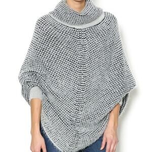 Freeway Black And White Cowl Neck Chunky Knit Poncho Sweater Womens Size Small